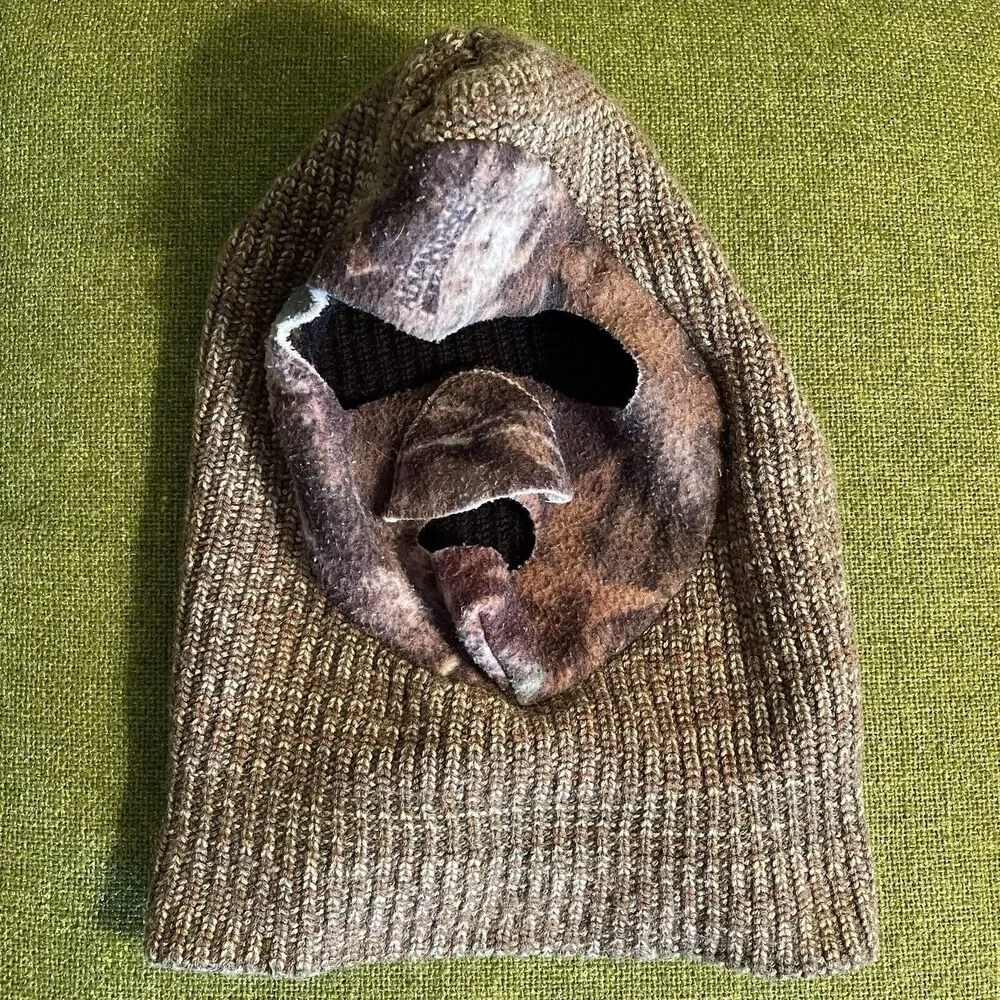 Vintage Camo Balaclava Ski Hunting Face Mask Warm Made In USA Bank Robber Beanie
